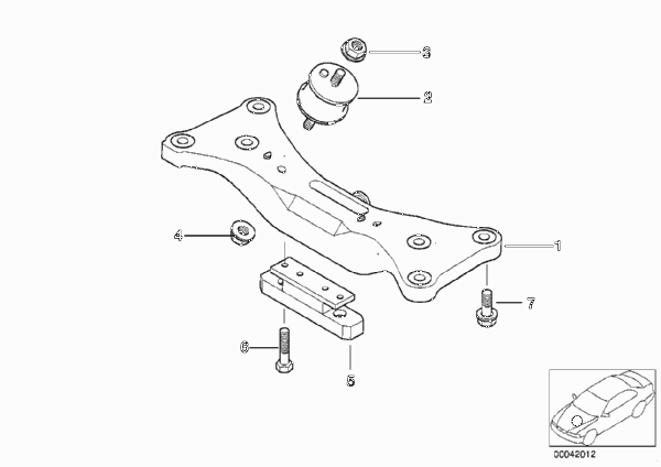 Крепление коробки передач/АКПП для BMW E38 740d M67 (схема запчастей)