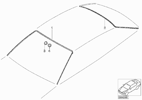 Остекление, дополнительные элементы для BMW E46 325Ci M54 (схема запчастей)