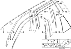 Наружные накладки / декоративные решетки для BMW E39 520i M54 (схема запасных частей)