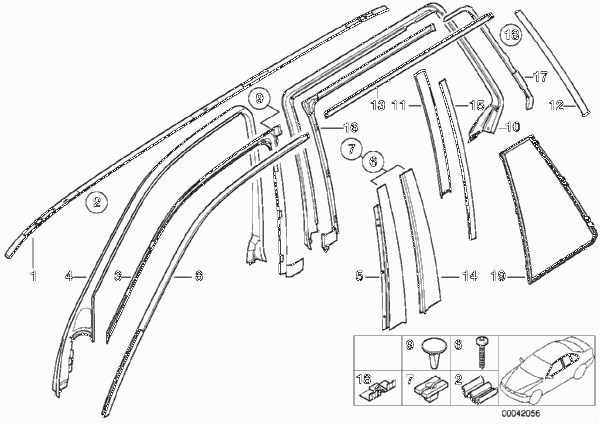 Наружные накладки / декоративные решетки для BMW E39 540i M62 (схема запчастей)