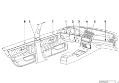 Инд.отделка деревом декор.планки отдел. для BMW E38 750i M73 (схема запасных частей)