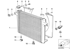 Радиатор водян.охлажд./кожух вентилятора для BMW E30 320i M20 (схема запасных частей)