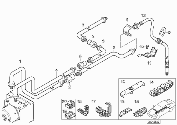 Трубопровод тормозного привода Зд с DSC для BMW E46 M3 S54 (схема запчастей)