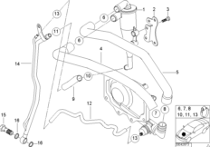 Система вентиляц.картера/маслоотделитель для BMW E53 X5 4.4i M62 (схема запасных частей)