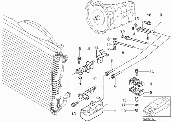 Масляный радиатор/трубопровод масл.рад. для BMW E38 740i M62 (схема запчастей)