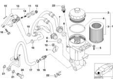 Смазочная система-масляный фильтр для BMW E53 X5 4.6is M62 (схема запасных частей)