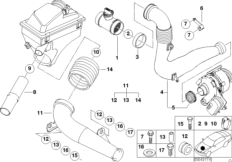 Расходомер воздуха/ воздуховод П для BMW E38 740d M67 (схема запасных частей)