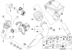 Расходомер воздуха/ воздуховод Л для BMW E38 740d M67 (схема запасных частей)