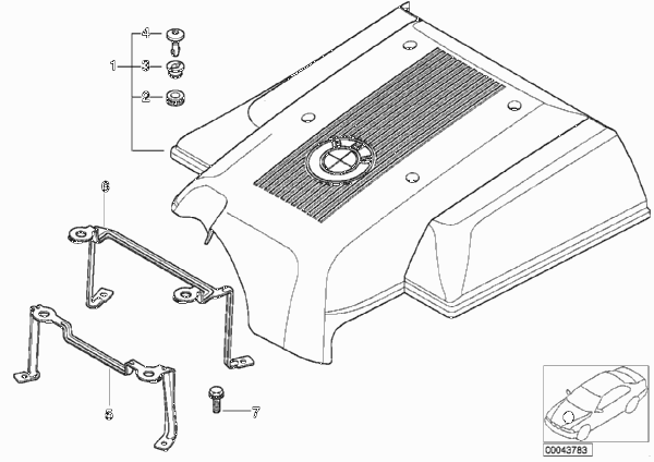 Звукоизоляционный кожух двигателя для BMW E53 X5 4.4i M62 (схема запчастей)
