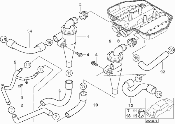 Система вентиляц.картера/маслоотделитель для BMW E52 Z8 S62 (схема запчастей)