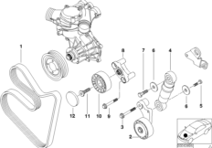 Ременный привод водяной помпы/генератора для BMW E52 Z8 S62 (схема запасных частей)