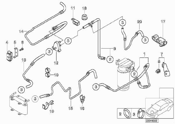 Топливопровод/ элементы крепления для BMW E38 740d M67 (схема запчастей)