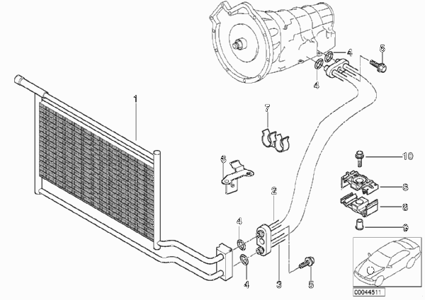 Масляный радиатор/трубопровод масл.рад. для BMW E38 740d M67 (схема запчастей)