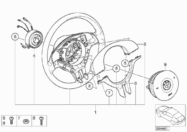 Спорт.рулевое колесо с НПБ с декор.крыш. для BMW Z3 Z3 2.0 M52 (схема запчастей)