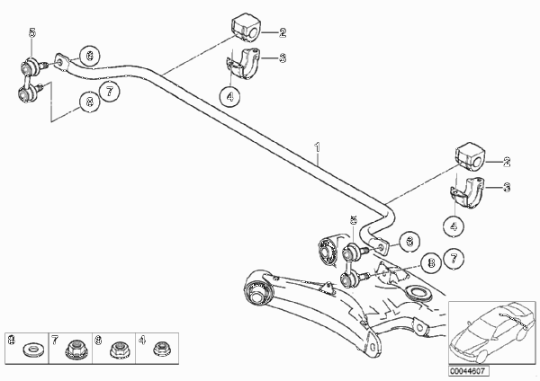 стабилизатор задний для BMW E53 X5 3.0d M57 (схема запчастей)