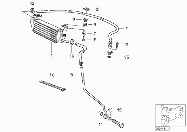 Масляный радиатор/трубопровод масл.рад. для BMW 259S R 1100 S 98 (0422,0432) 0 (схема запчастей)