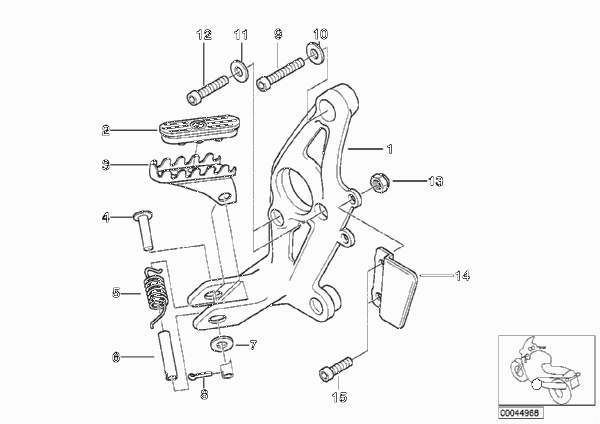 Планка упора для ног/упор для ног Пд для BMW R21 R 1150 GS 00 (0415,0495) 0 (схема запчастей)