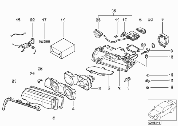 Детали ксеноновой фары для BMW E38 750i M73N (схема запчастей)