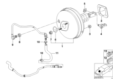 Вакуумный усилитель тормозов для BMW E39 530d M57 (схема запасных частей)
