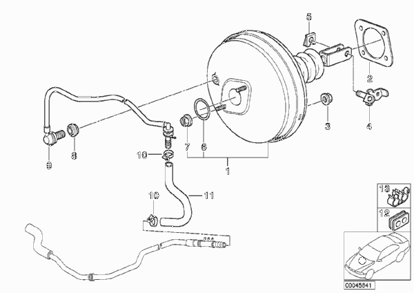 Вакуумный усилитель тормозов для BMW E39 525d M57 (схема запчастей)