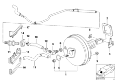 Вакуумный усилитель тормозов для BMW E38 740d M67 (схема запасных частей)