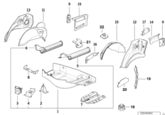 Пол багажника/брызговик Зд для BMW E36 320i M50 (схема запасных частей)
