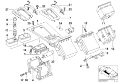 Доп.элементы центральной консоли для BMW E38 750iLS M73N (схема запасных частей)
