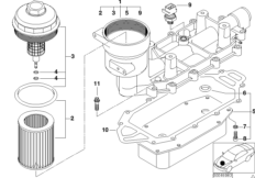 Масляный фильтр смаз.сист.,теплообменник для BMW E38 740d M67 (схема запасных частей)