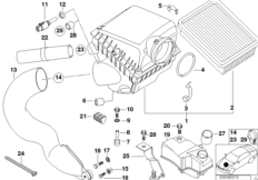 Глушитель шума всасывания воздуха для BMW E39 M5 S62 (схема запасных частей)