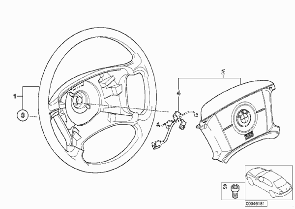 Рулевое колесо с НПБ Smart для BMW E46 330xd M57 (схема запчастей)