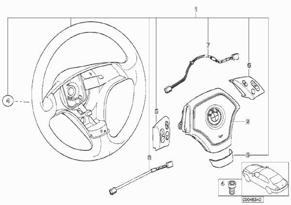 Многофункц.спортив.рулевое колесо с НПБ для BMW E46 316i 1.6 M43 (схема запчастей)
