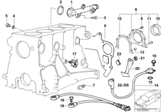 Блок цилиндров/дополнительные элементы для BMW E36 318ti M44 (схема запасных частей)