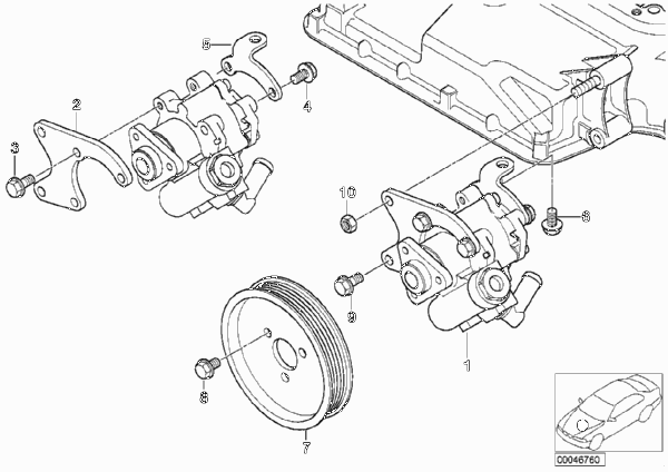 Насос гидроусилителя рулевого управления для BMW E39 M5 S62 (схема запчастей)