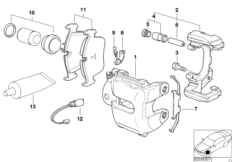 Датчик износа торм.накладки пер.колеса для BMW E46 318d M47 (схема запасных частей)