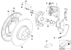 Датчик износа торм.накладки колеса Зд для BMW E38 750iL M73N (схема запасных частей)