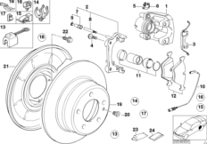 Датчик износа торм.накладки колеса Зд для BMW E36 M3 3.2 S50 (схема запасных частей)