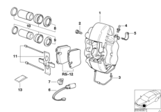 Датчик износа торм.накладки пер.колеса для BMW E32 750i M70 (схема запасных частей)