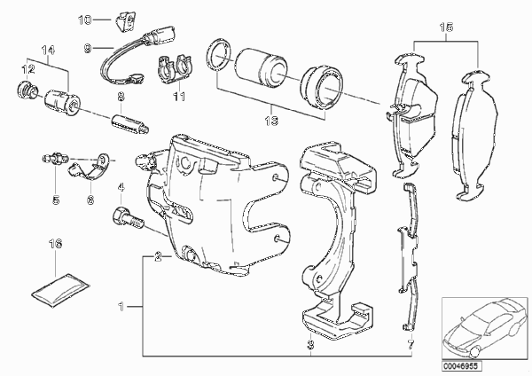 Датчик износа торм.накладки пер.колеса для BMW E34 525tds M51 (схема запчастей)