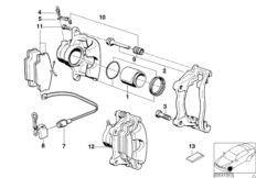 Датчик износа торм.накладки пер.колеса для BMW E30 316i M40 (схема запасных частей)