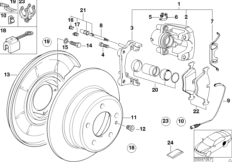 Датчик износа торм.накладки колеса Зд для BMW E34 518i M43 (схема запасных частей)