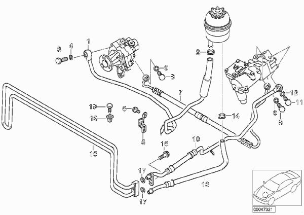 Маслопроводы гидроусилителя рул.управл. для BMW E38 740d M67 (схема запчастей)