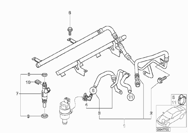 Система впрыска/форсунка для BMW E39 M5 S62 (схема запчастей)