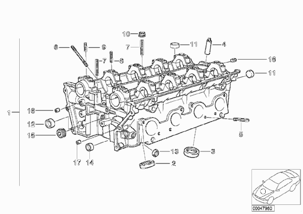 головка блока цилиндров для BMW E39 540i M62 (схема запчастей)