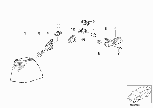 Фонарь указателя поворота для BMW E36 318tds M41 (схема запчастей)