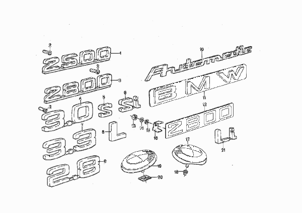 Эмблемы / надписи для BMW E9 2800CS M30 (схема запчастей)