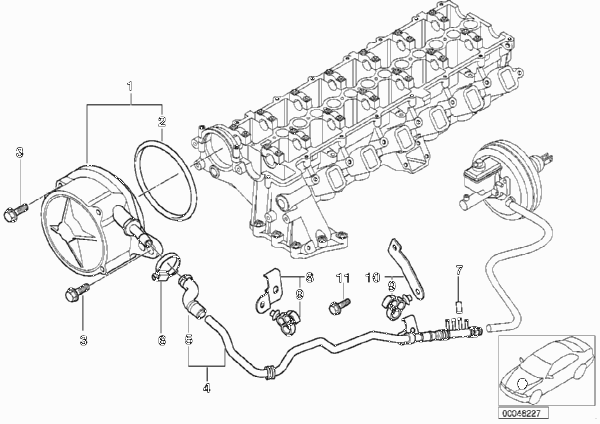 Вакуумный насос с трубопроводом для BMW E38 730d M57 (схема запчастей)