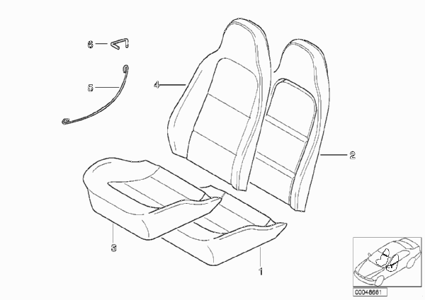 Набивка и обивка базового сиденья Пд для BMW Z3 Z3 2.2i M54 (схема запчастей)