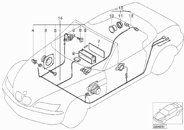 Комплект дооснащения стереосистемы для BMW Z3 Z3 M3.2 S50 (схема запчастей)