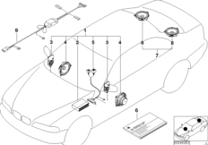 Аудиосистема  Sound Modul для BMW E46 328i M52 (схема запасных частей)