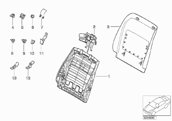 Сиденье Пд-каркас спинки/задняя панель для BMW E38 730i M60 (схема запчастей)